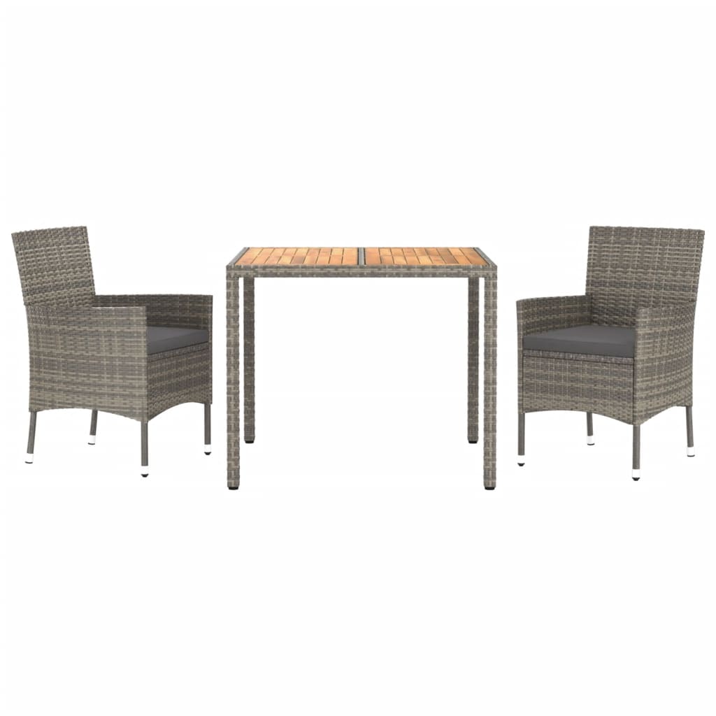 Set da Pranzo da Giardino 3 pz con Cuscini in Polyrattan Grigiocod mxl 69466