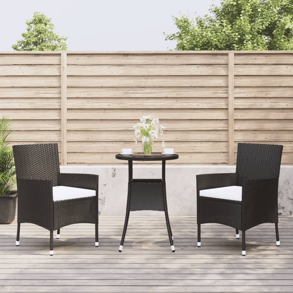 Set Bistrò da Giardino 3 pz con Cuscini in Polyrattan Nero 3187414
