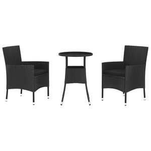 Set Bistrò da Giardino 3 pz con Cuscini in Polyrattan Nero 3187416