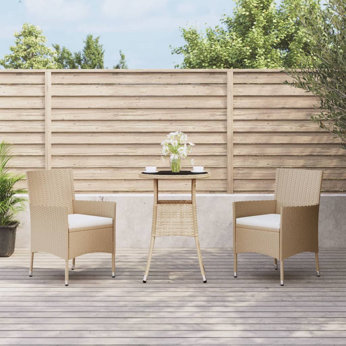 Set da BistrÃ² da Giardino 3 pz con Cuscini Beige in Polyrattan