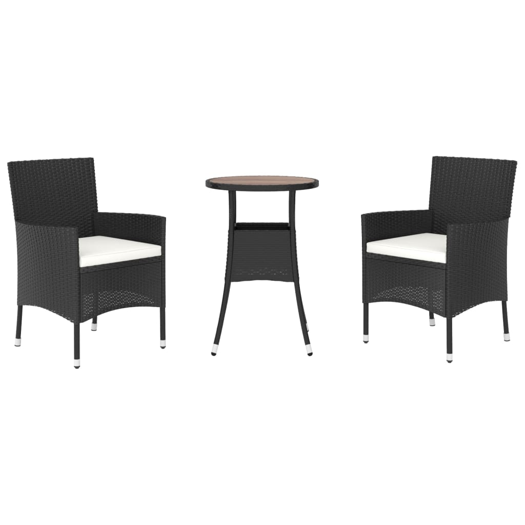 Set Bistrò da Giardino 3 pz con Cuscini in Polyrattan Nero 3187432