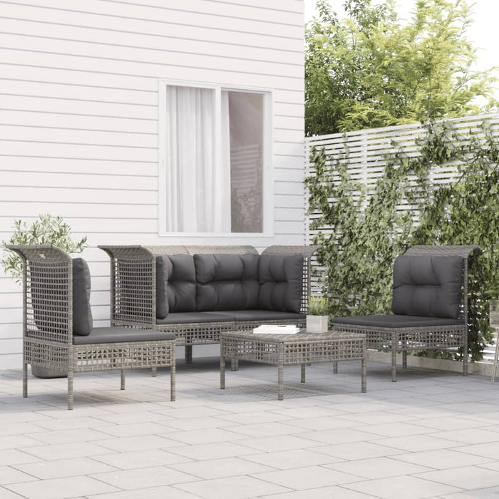 Set Divani da Giardino 5 pz con Cuscini in Polyrattan Grigio 3187485