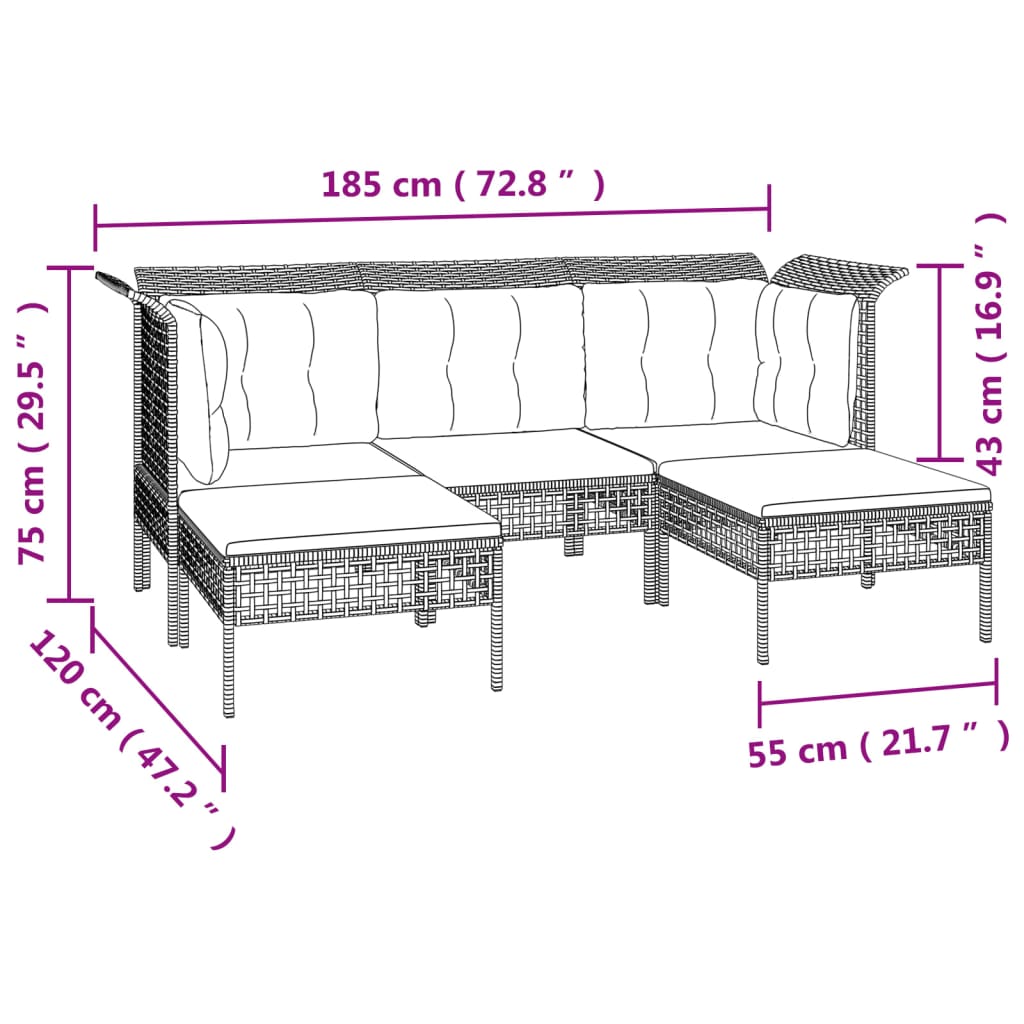 Set Divani da Giardino 6 pz con Cuscini in Polyrattan Grigio 3187552