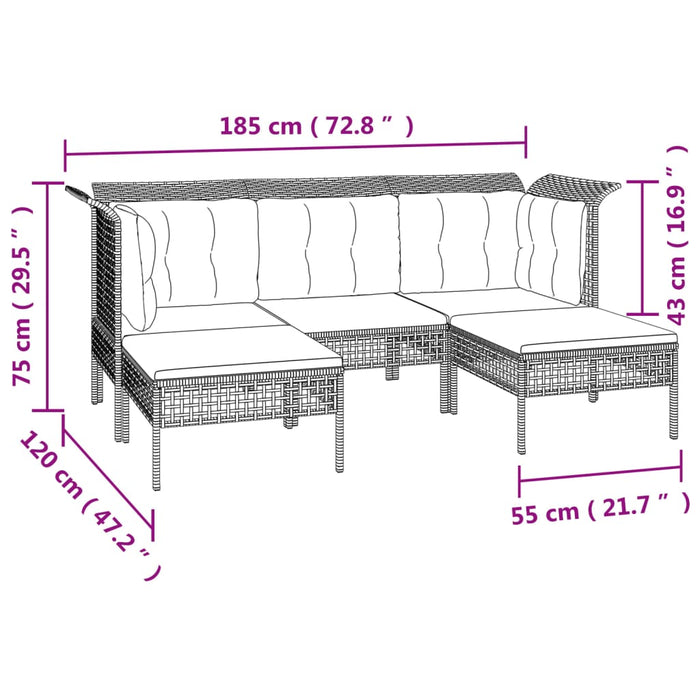 Set Divani da Giardino 6 pz con Cuscini in Polyrattan Grigio 3187552