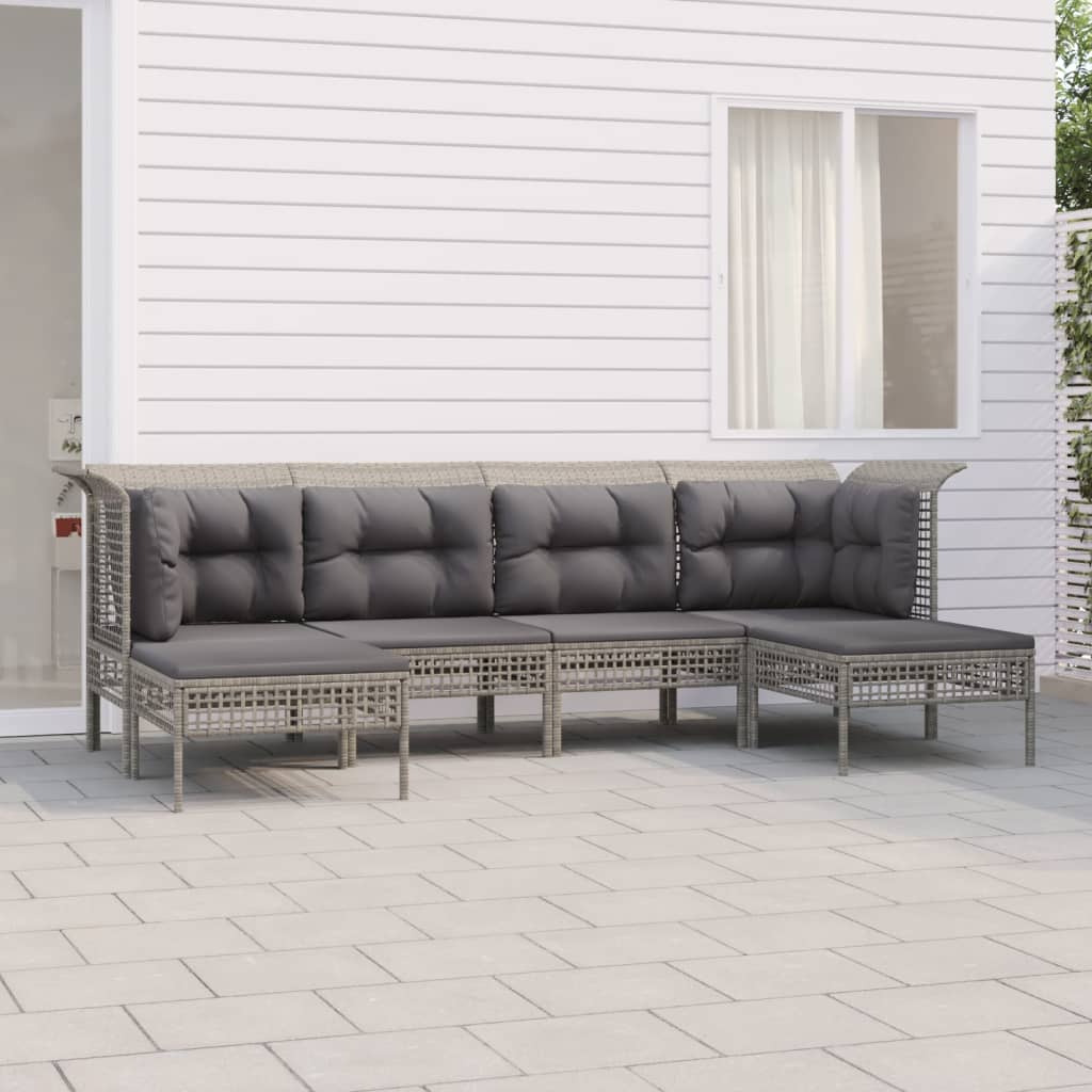 Set Divani da Giardino 6 pz con Cuscini in Polyrattan Grigio 3187552