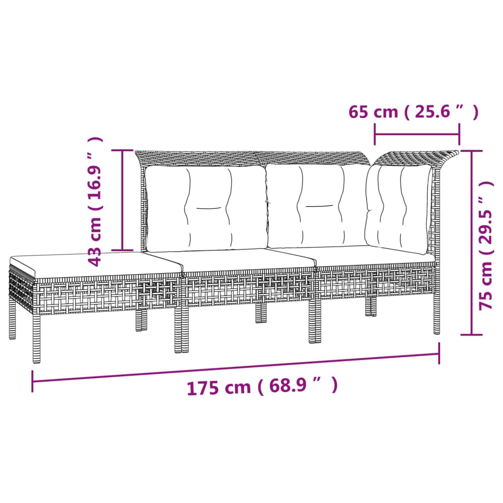 Set Divani da Giardino 7 pz con Cuscini in Polyrattan Grigio 3187553