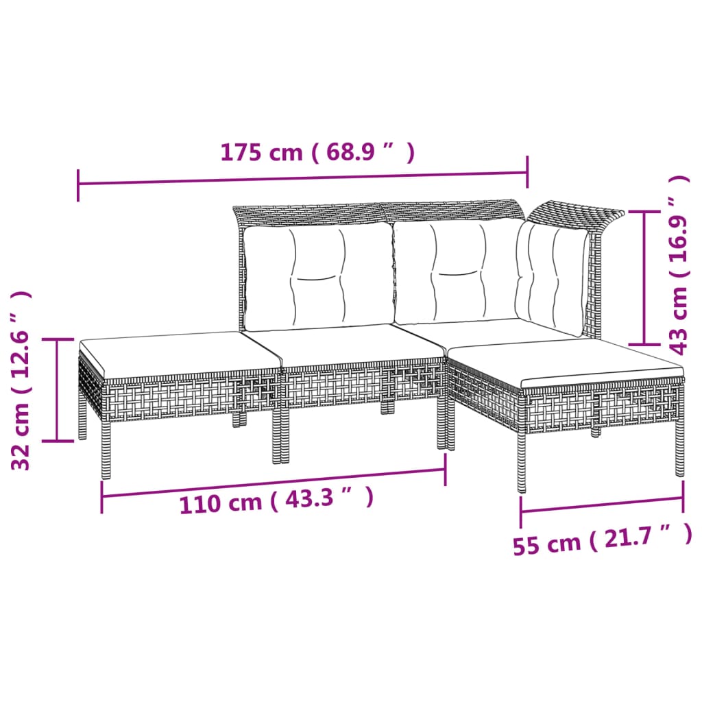 Set Divani da Giardino 7 pz con Cuscini in Polyrattan Grigio 3187553
