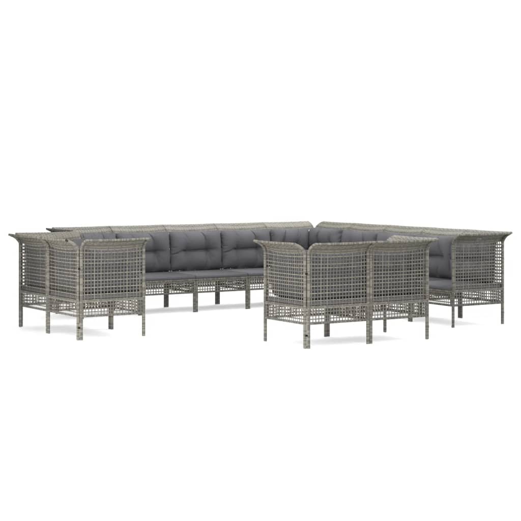 Set Divani da Giardino 13 pz con Cuscini in Polyrattan Grigio 3187589