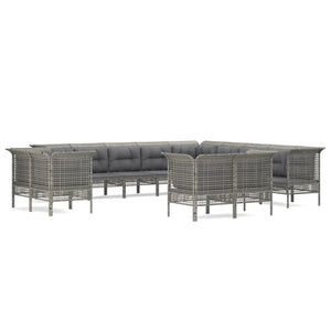 Set Divani da Giardino 13 pz con Cuscini in Polyrattan Grigio 3187589