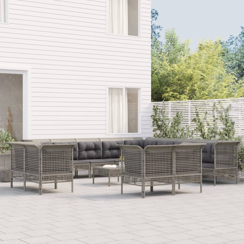 Set Divani da Giardino 13 pz con Cuscini in Polyrattan Grigio 3187589