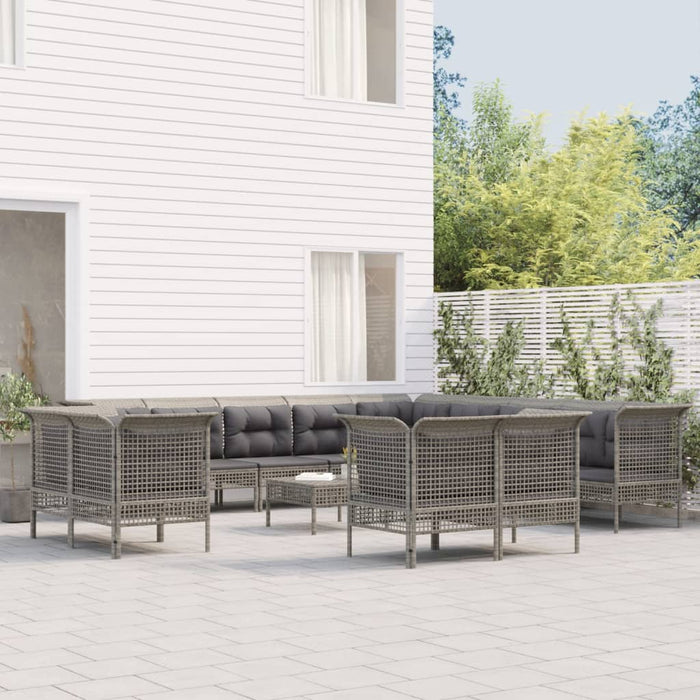 Set Divani da Giardino 13 pz con Cuscini in Polyrattan Grigio 3187589