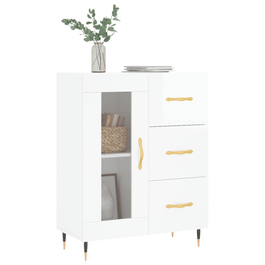 Credenza-Buffet-Armadio da cucina 69,5x34x90 cm in Legno Multistrato Bianco Lucido 784943