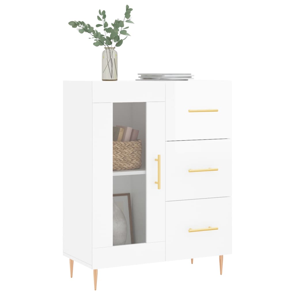 Credenza-Buffet-Armadio da cucina 69,5x34x90 cm in Legno Multistrato Bianco Lucido 460396