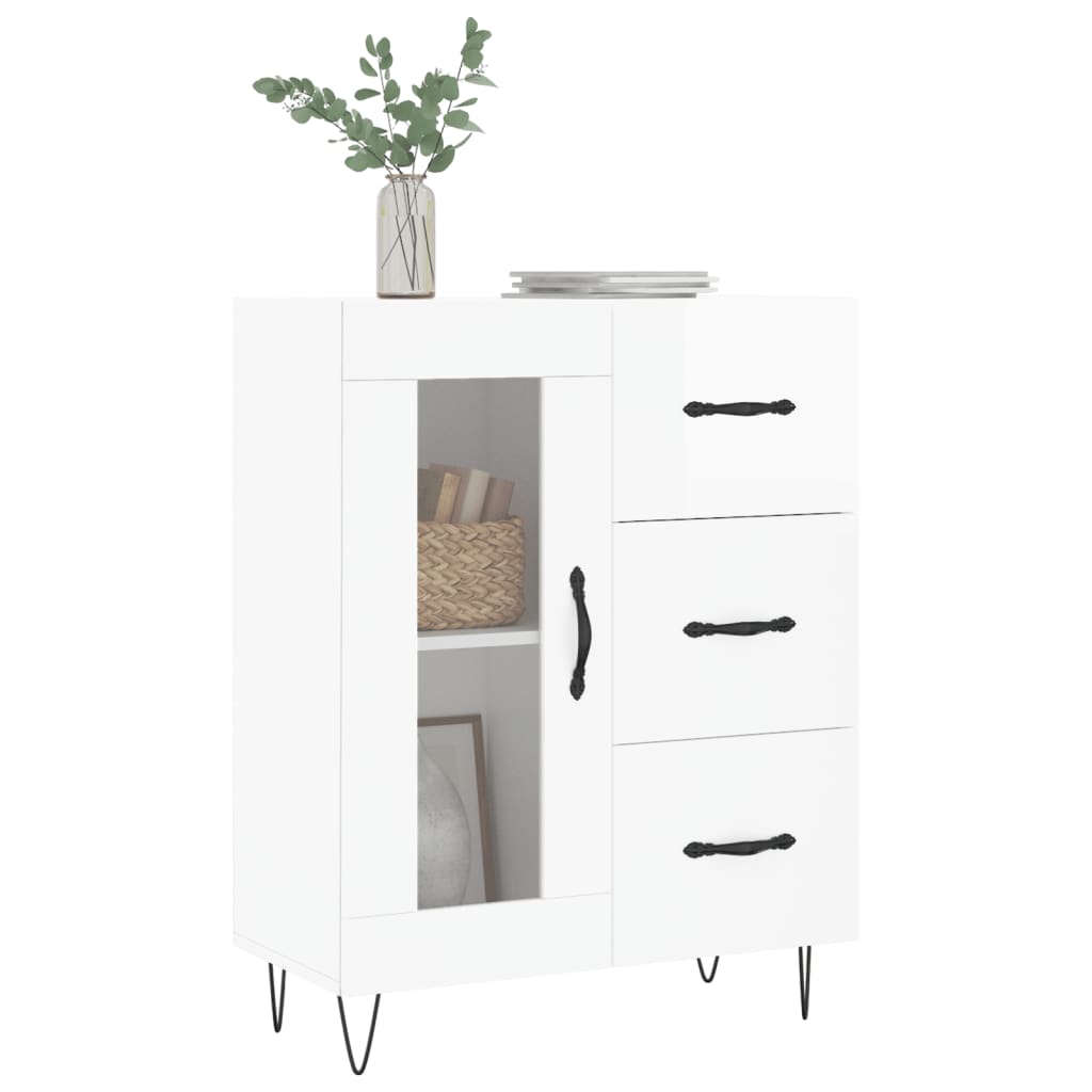 Credenza-Buffet-Armadio da cucina 69,5x34x90 cm in Legno Multistrato Bianco Lucido 260714