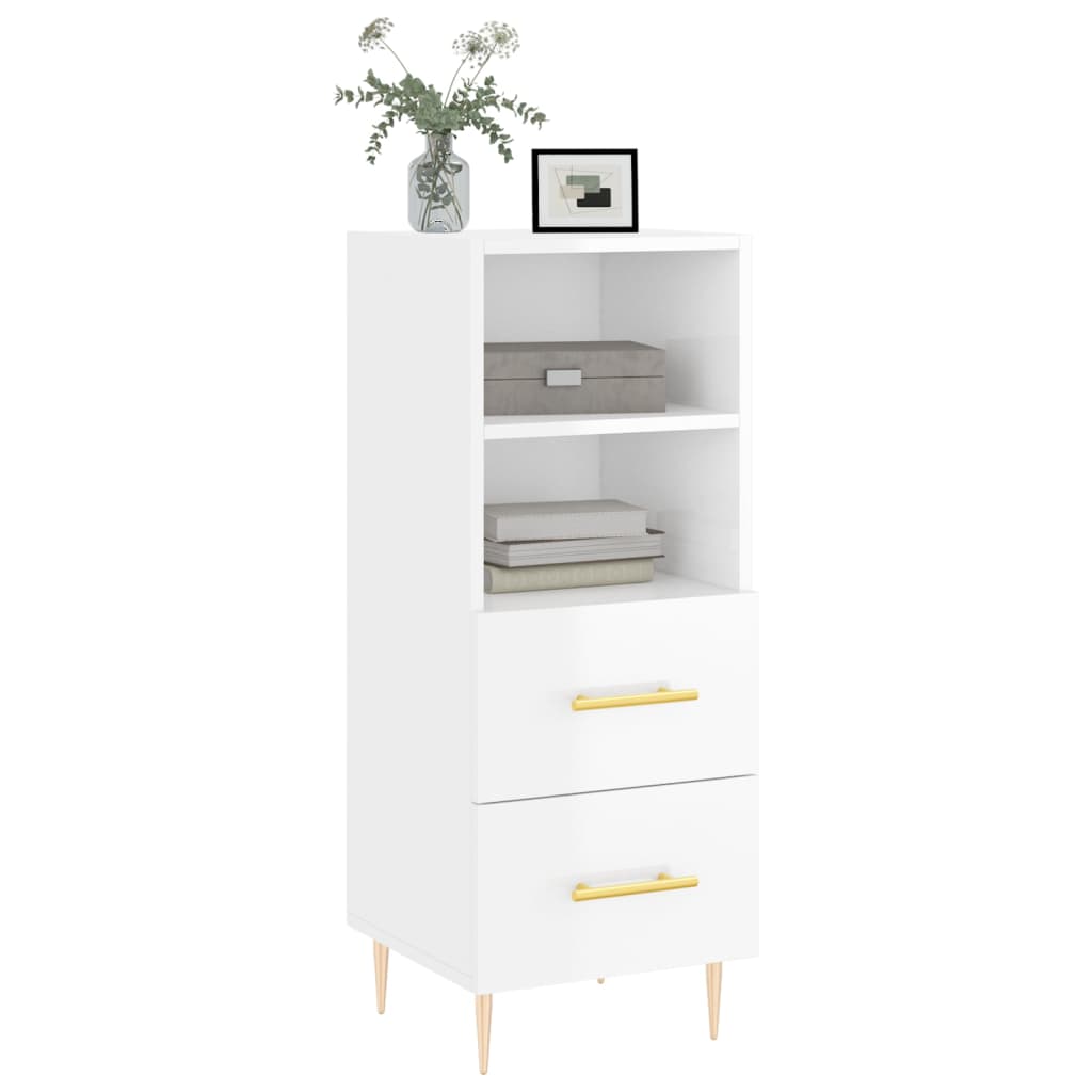 Credenza Bianco Lucido 34,5x34x90 cm in Legno Multistrato 828654