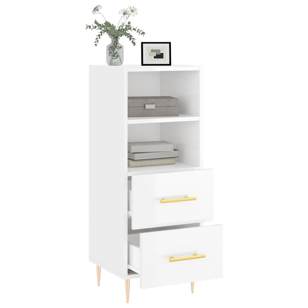 Credenza Bianco Lucido 34,5x34x90 cm in Legno Multistrato 828654