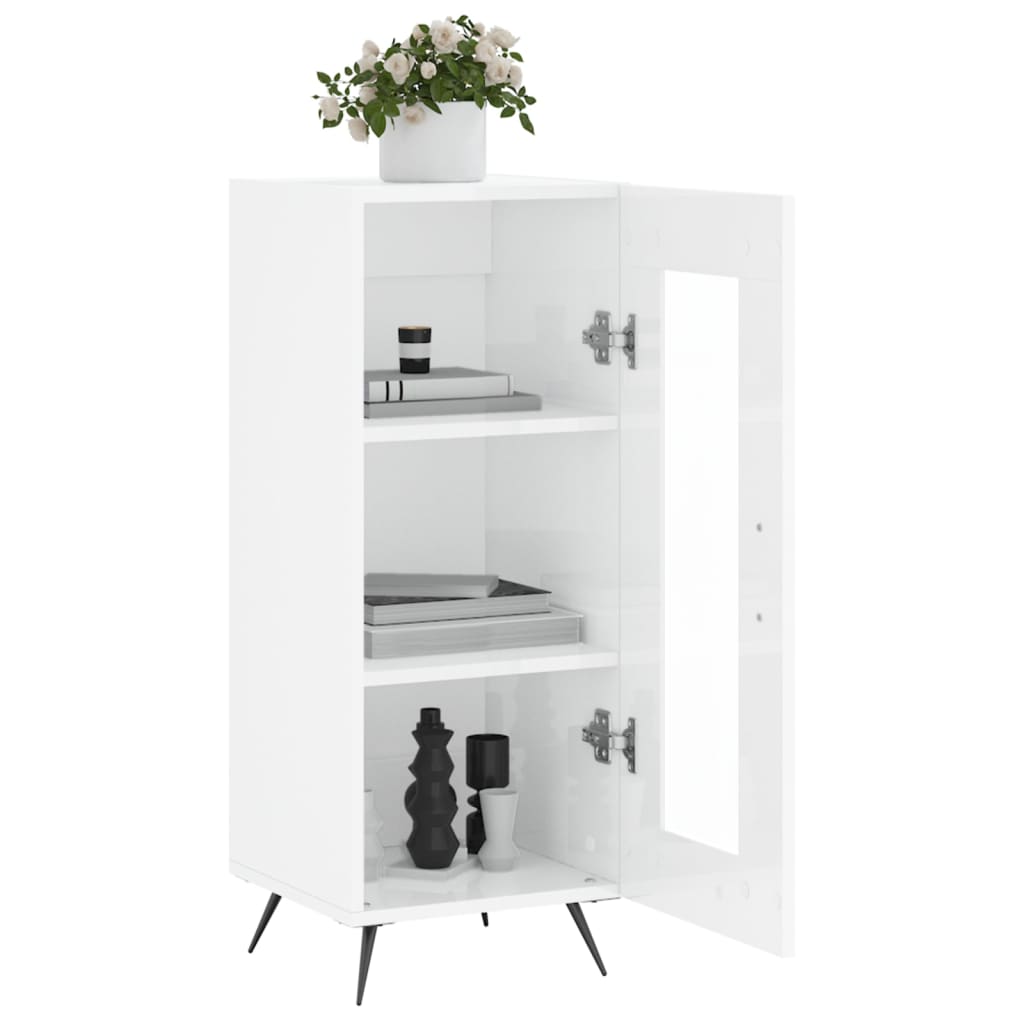 Credenza Bianco Lucido 34,5x34x90 cm in Legno Multistrato 828766