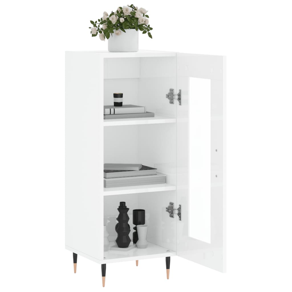 Credenza Bianco Lucido 34,5x34x90 cm in Legno Multistrato 828774
