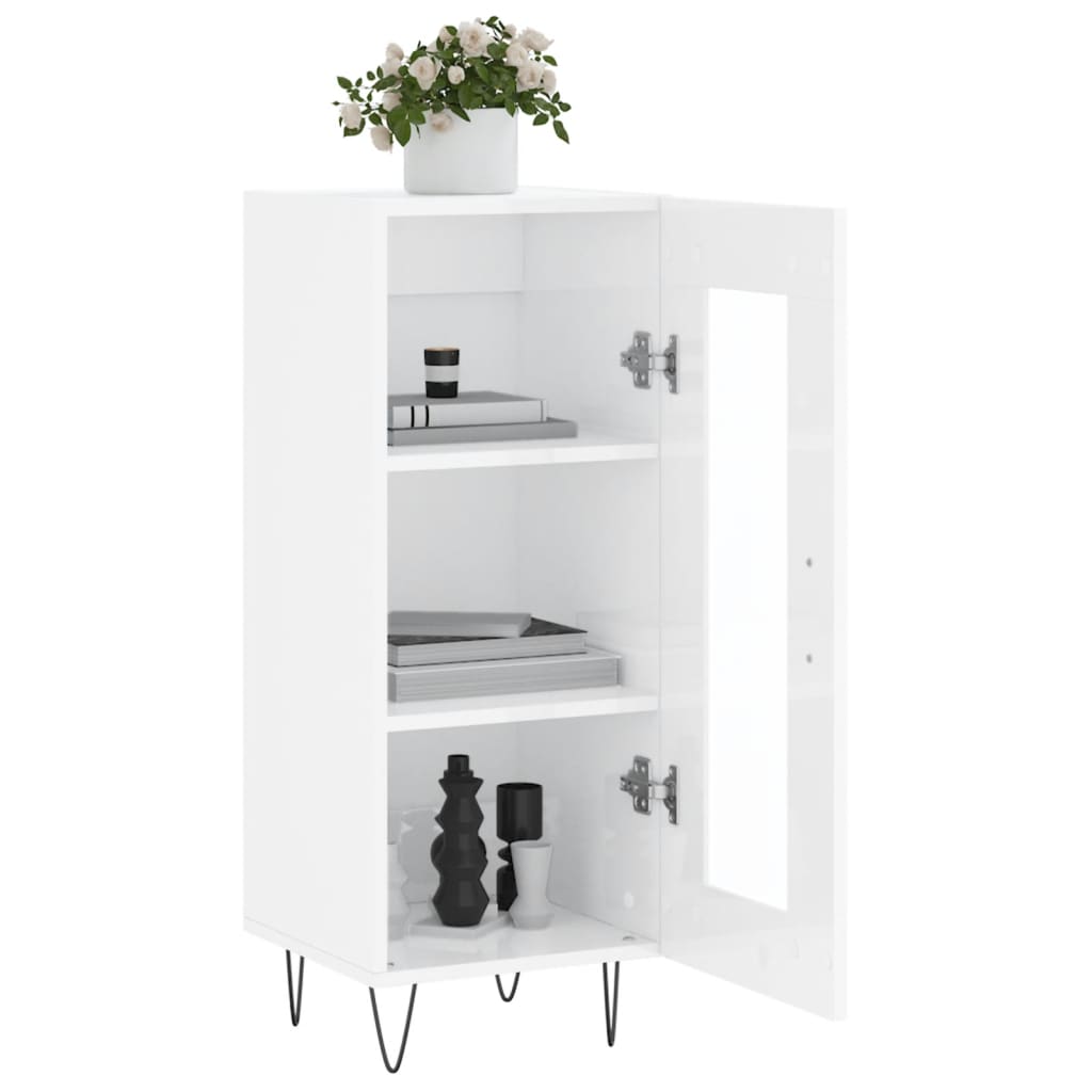 Credenza Bianco Lucido 34,5x34x90 cm in Legno Multistrato 828790