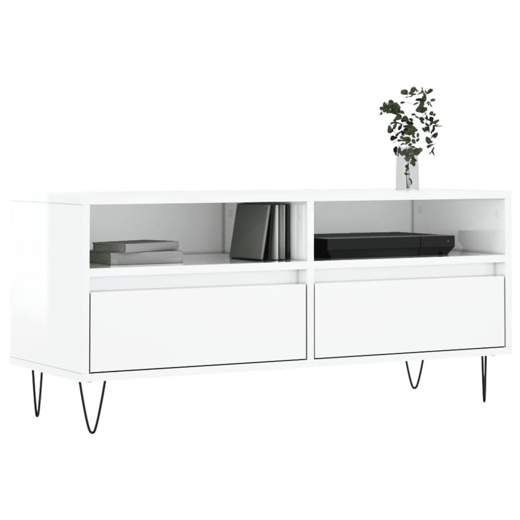 Mobile Porta TV Bianco Lucido 100x34,5x44,5cm Legno Multistrato 831238
