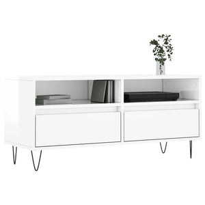 Mobile Porta TV Bianco Lucido 100x34,5x44,5cm Legno Multistrato 831238