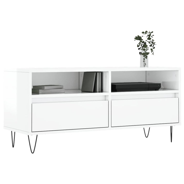 Mobile Porta TV Bianco Lucido 100x34,5x44,5cm Legno Multistrato 831238