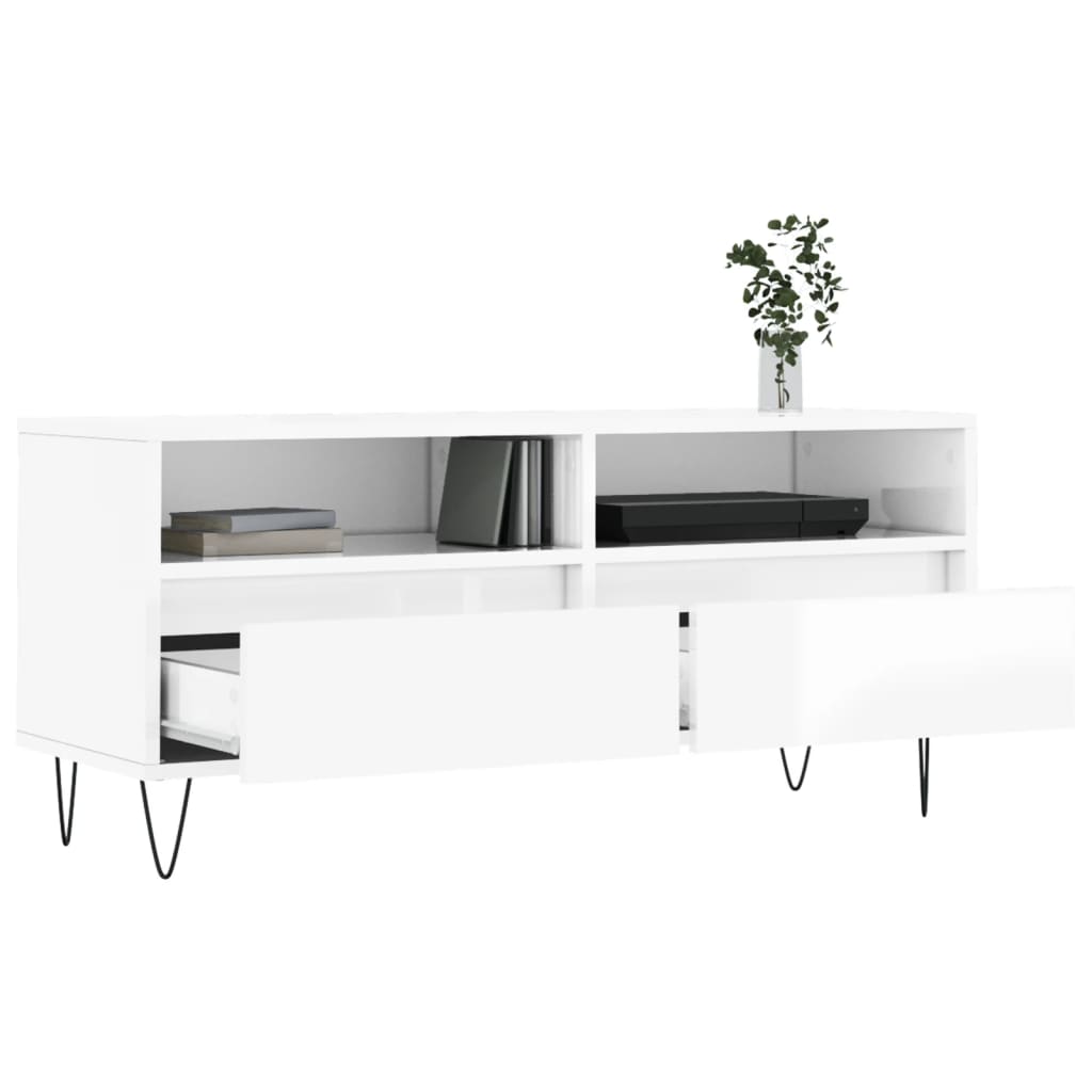 Mobile Porta TV Bianco Lucido 100x34,5x44,5cm Legno Multistrato 831238