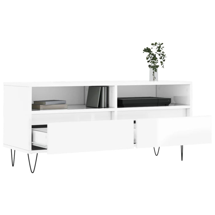 Mobile Porta TV Bianco Lucido 100x34,5x44,5cm Legno Multistrato 831238