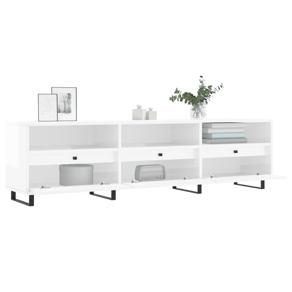 Mobile Porta TV Bianco Lucido 150x30x44,5 cm Legno Multistrato 831302