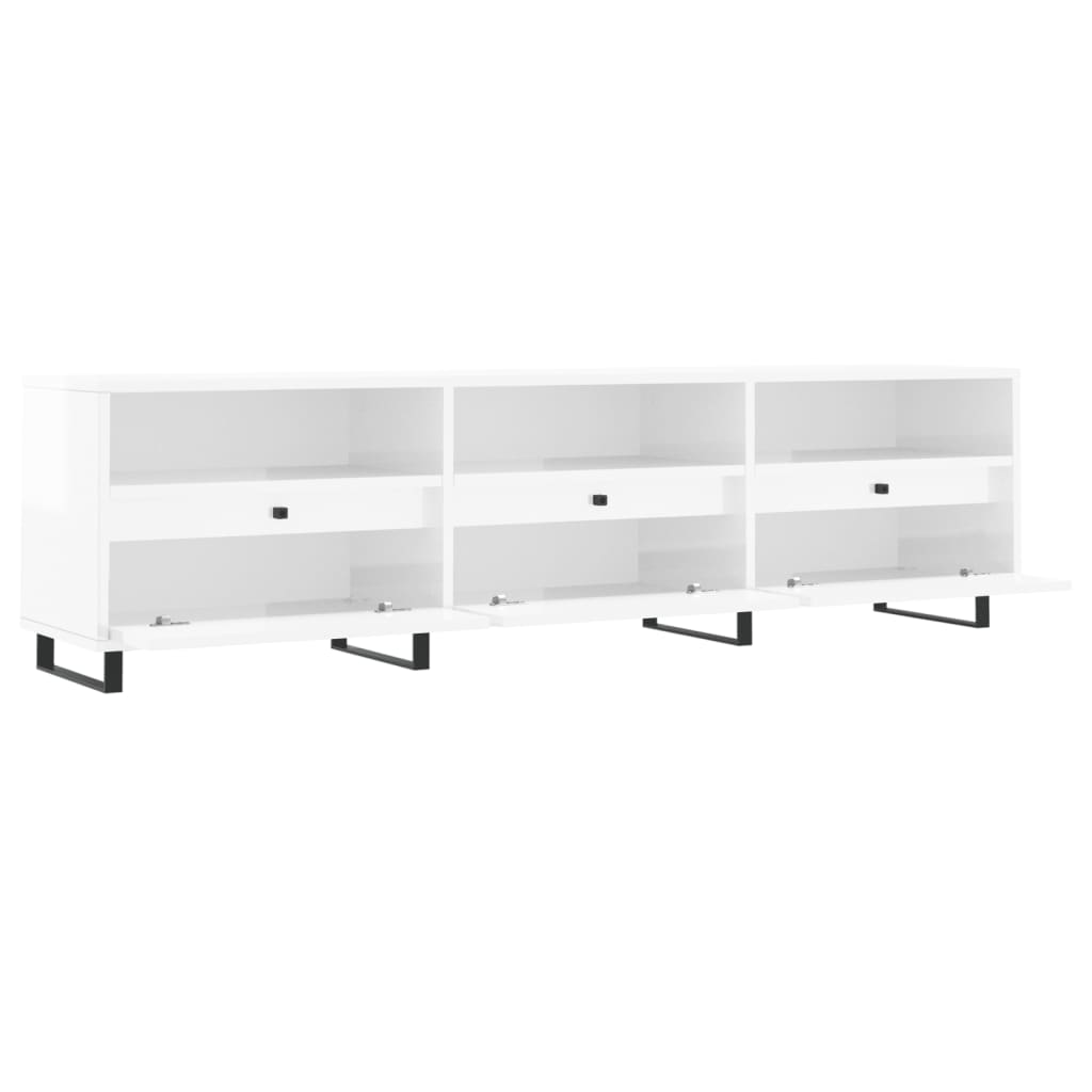 Mobile Porta TV Bianco Lucido 150x30x44,5 cm Legno Multistrato 831302