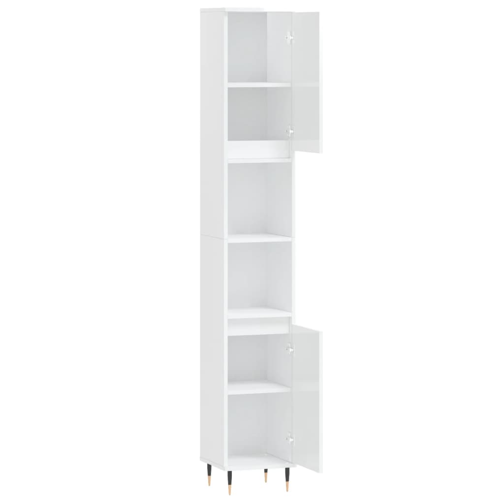 Armadietto Bagno Bianco Lucido 30x30x190cm in Legno Multistrato 831526