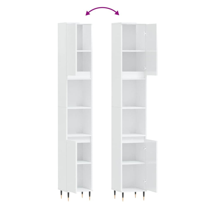 Armadietto Bagno Bianco Lucido 30x30x190cm in Legno Multistrato 831526