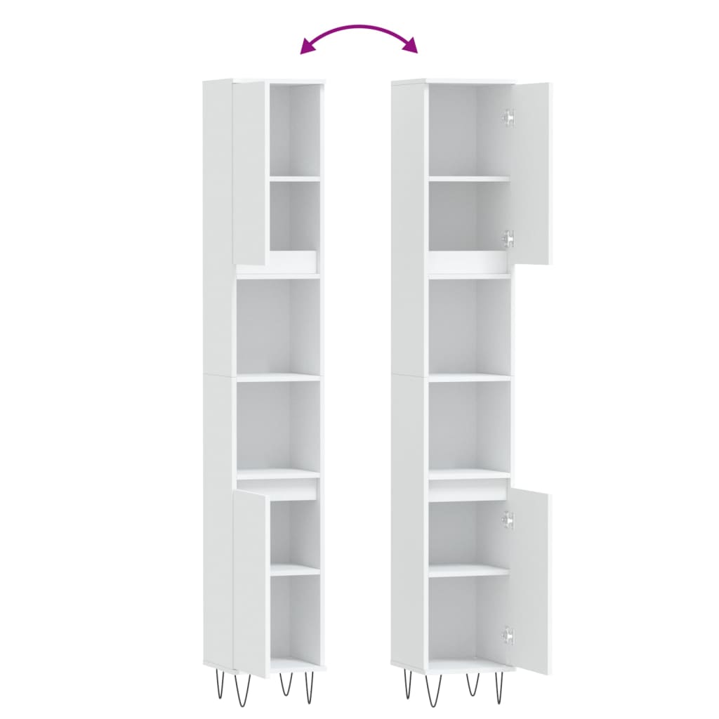 Armadietto da Bagno Bianco 30x30x190 cm in Legno Multistrato 831532