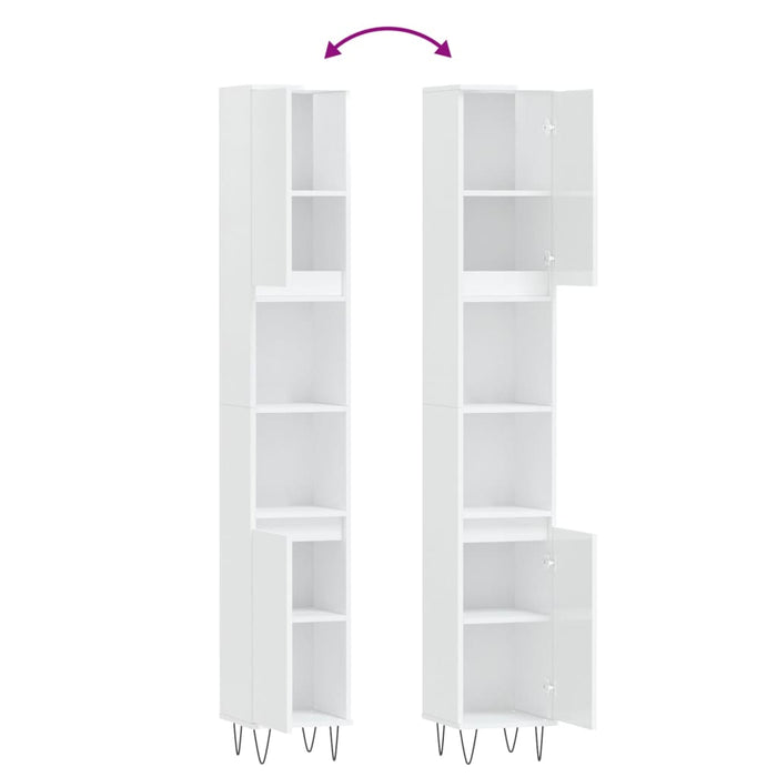 Armadietto Bagno Bianco Lucido 30x30x190cm in Legno Multistrato 831534