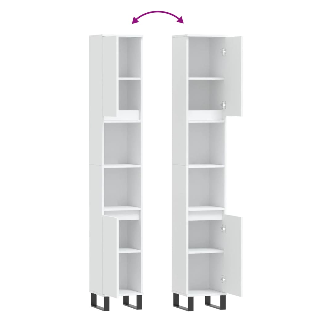 Armadietto da Bagno Bianco 30x30x190 cm in Legno Multistrato 831540