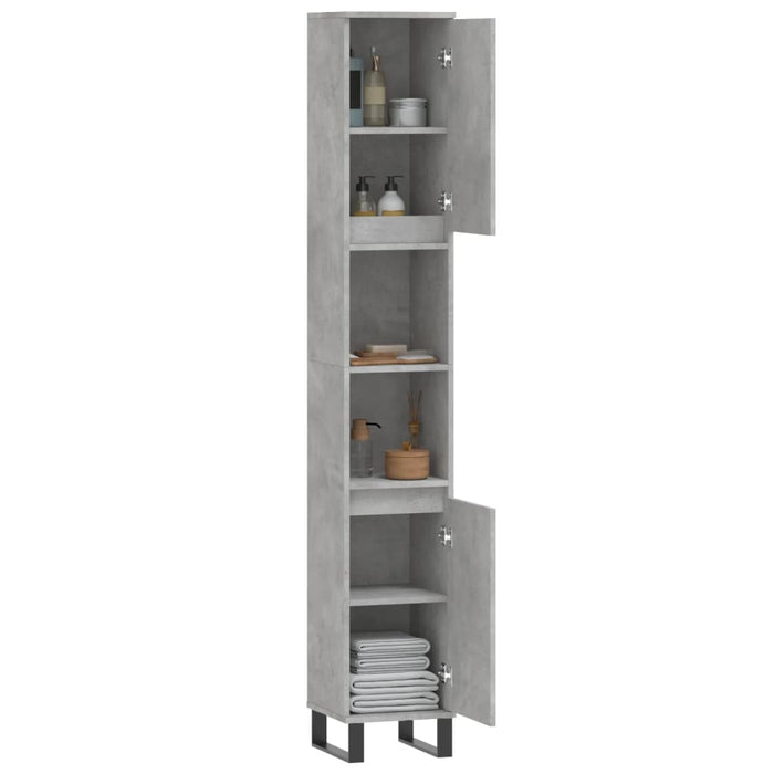 Armadietto Bagno Grigio Cemento 30x30x190 cm Legno Multistrato 831544