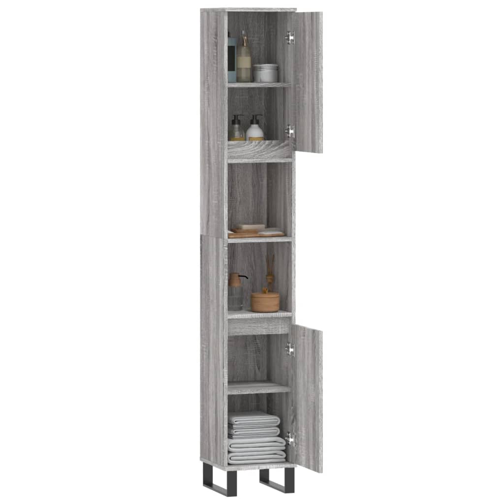 Armadietto Bagno Grigio Sonoma 30x30x190cm in Legno Multistrato 831546