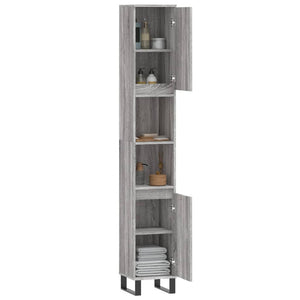 Armadietto Bagno Grigio Sonoma 30x30x190cm in Legno Multistrato 831546