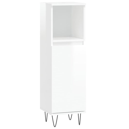 Armadietto Bagno Bianco Lucido 30x30x100cm in Legno Multistrato 831558