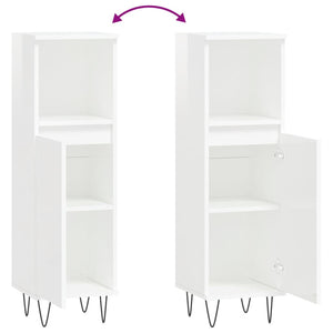 Armadietto Bagno Bianco Lucido 30x30x100cm in Legno Multistrato 831558