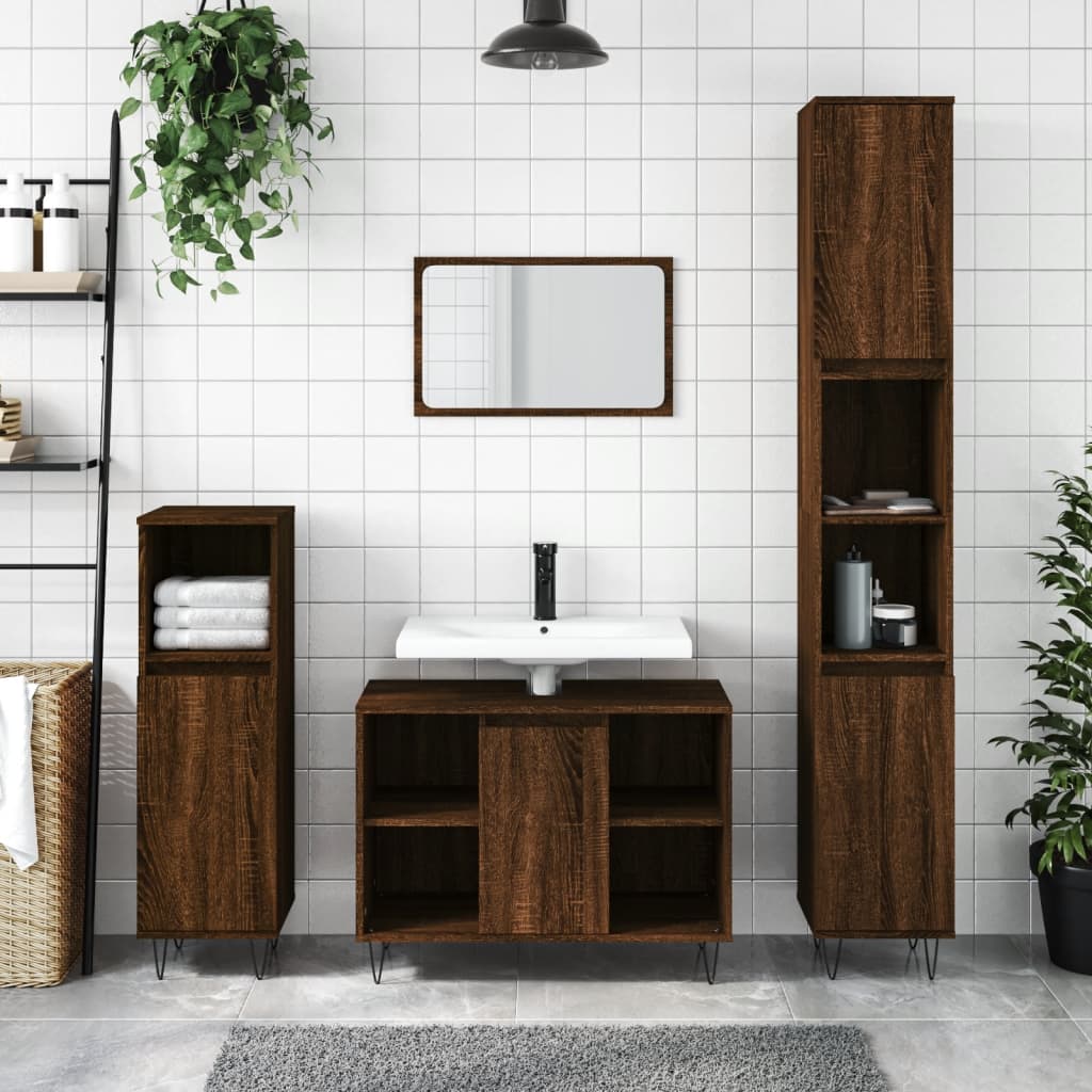 Armadietto Bagno Rovere Marrone 30x30x100 cm Legno Multistratocod mxl 128651