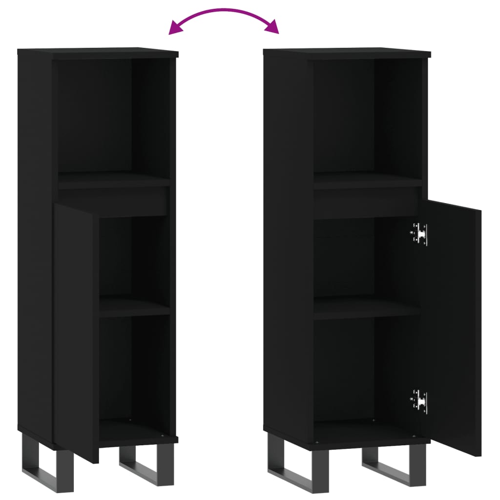 Armadietto da Bagno Nero 30x30x100 cm in Legno Multistrato 831565