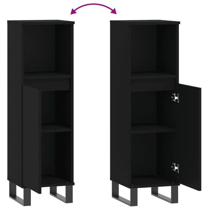 Armadietto da Bagno Nero 30x30x100 cm in Legno Multistrato 831565