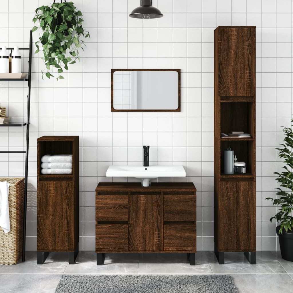 Armadietto Bagno Rovere Marrone 30x30x100 cm Legno Multistratocod mxl 80989