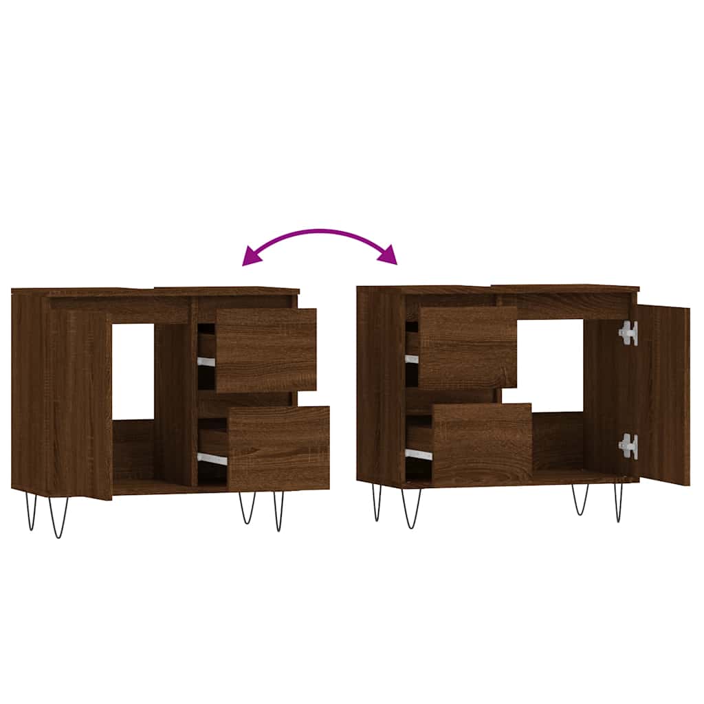 Armadietto Bagno Rovere Marrone 65x33x60cm in Legno Multistrato