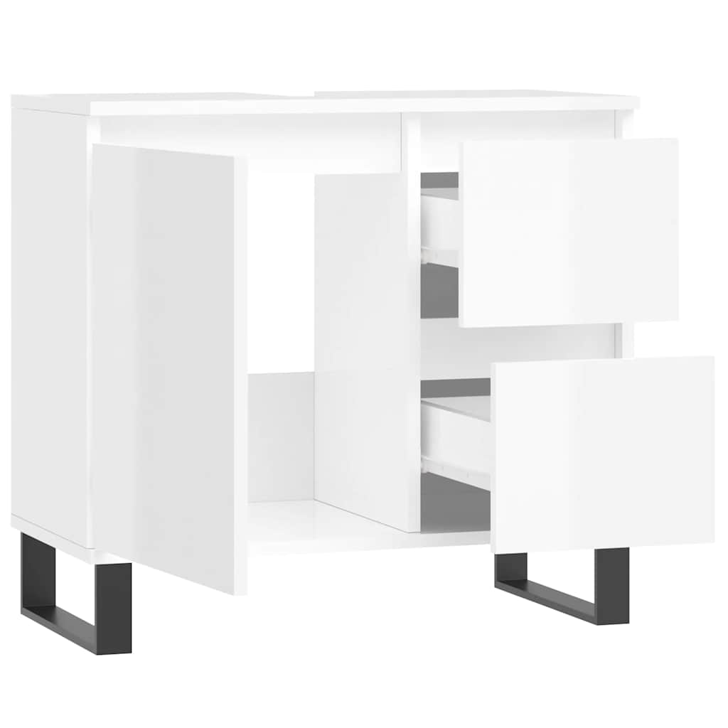 Armadietto Bagno Bianco Lucido 65x33x60cm in Legno Multistrato 831614