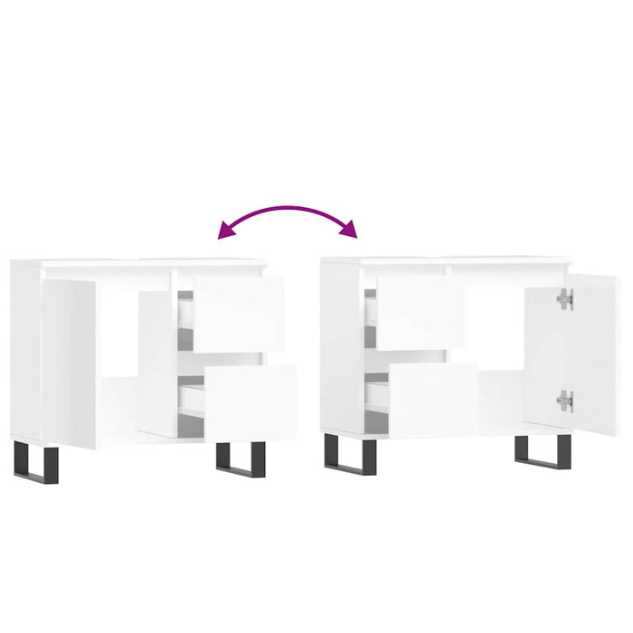 Armadietto Bagno Bianco Lucido 65x33x60cm in Legno Multistrato 831614