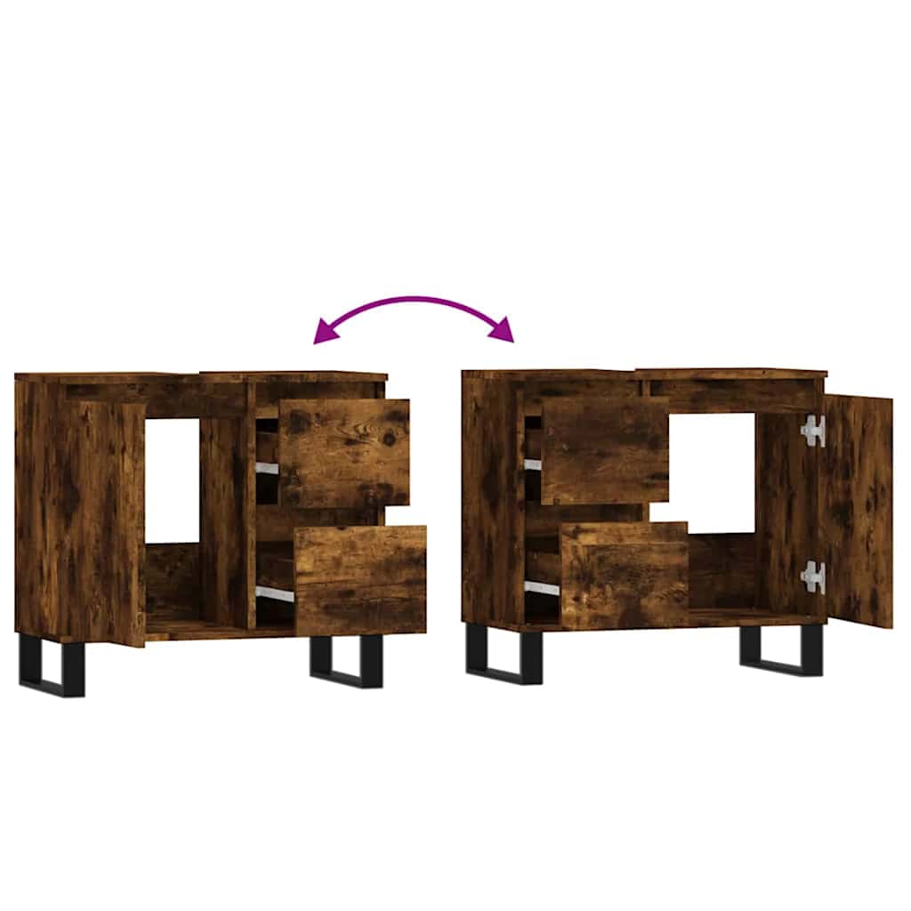 Armadietto Bagno Rovere Fumo 65x33x60 cm in Legno Multistrato 831617