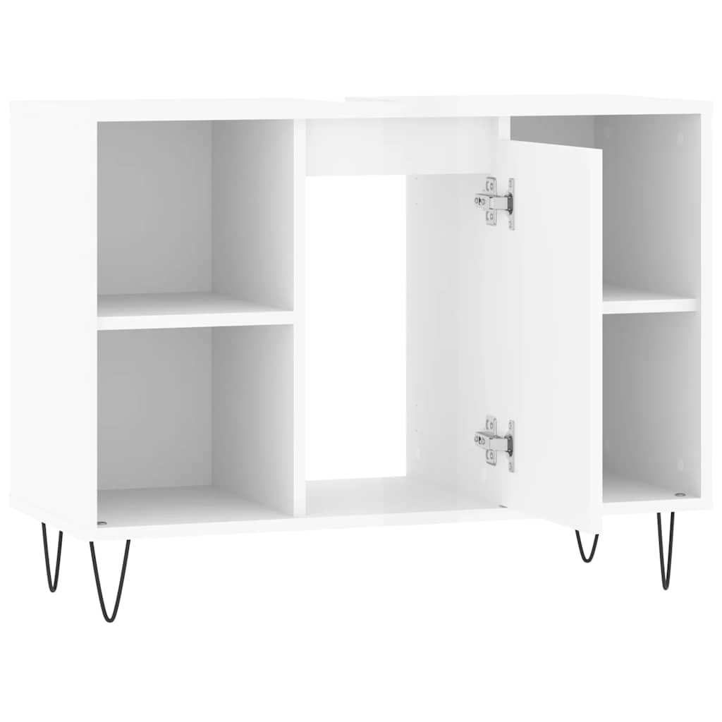 Armadietto Bagno Bianco Lucido 80x33x60cm in Legno Multistrato 831630