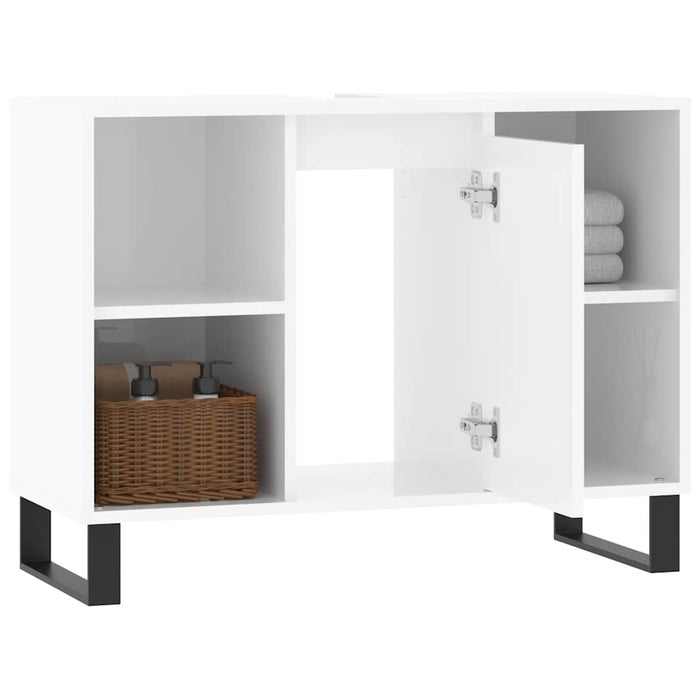 Armadietto Bagno Bianco Lucido 80x33x60cm in Legno Multistrato 831638